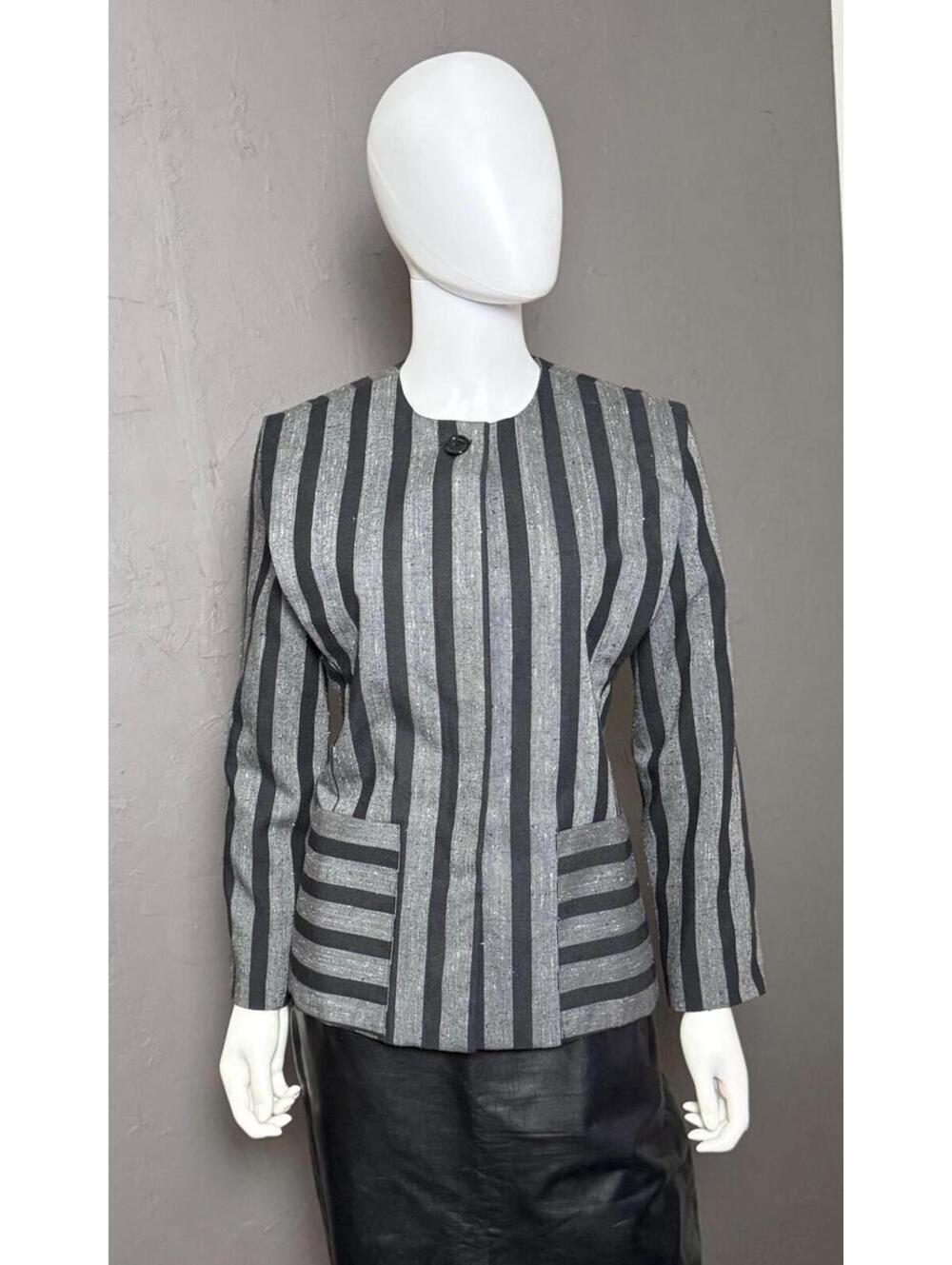 1980's Striped Boxy Blazer by Steven Michaels Black + Gray Slub Fabric